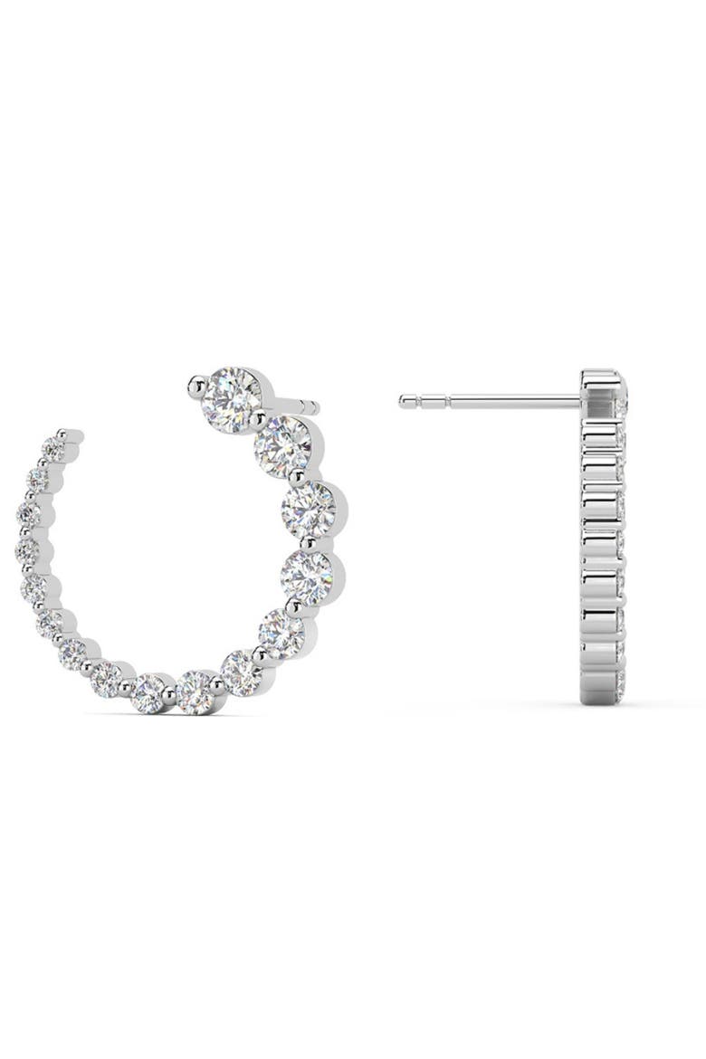 1 1/2Ct Graduated Diamond Circle Earrings 14k Gold Journey Studs Lab Grown, Main, color, 14k White Gold