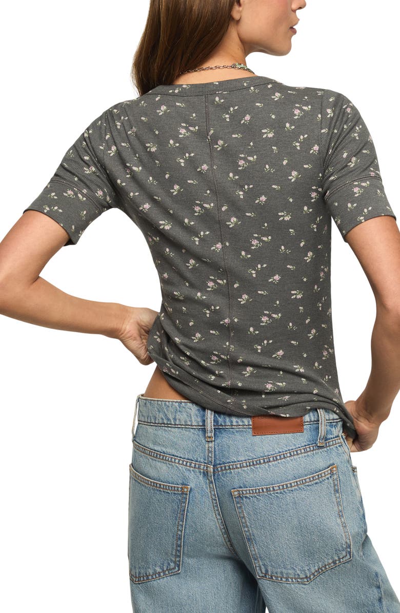 Lucky Brand Rib Henley Top, Alternate, color, Black Floral