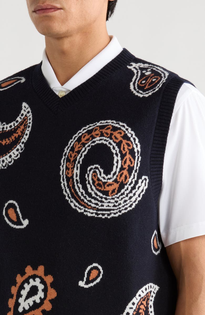 Malbon Golf Paisley Sweater Vest, Alternate, color, Navy