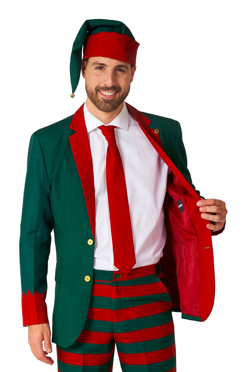 OppoSuits Santa's Elf Trim Fit Suit, Tie & Hat Set, Alternate, color,
