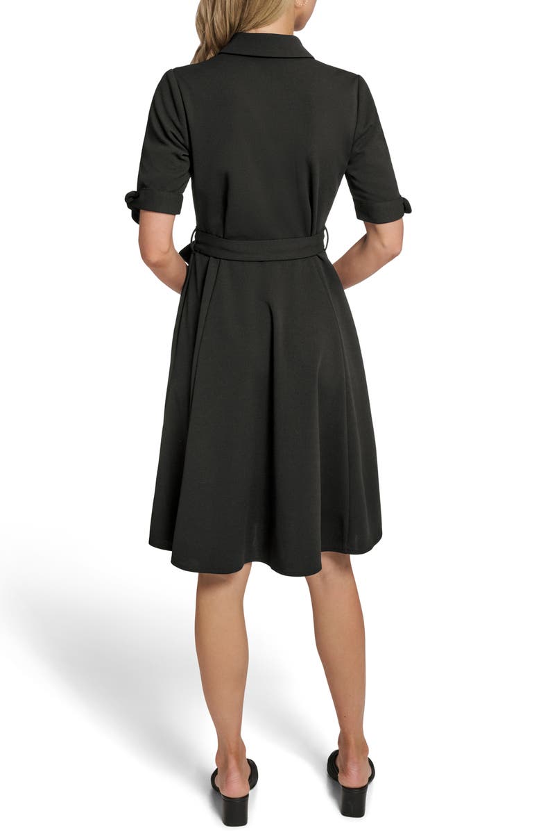 Calvin Klein Tie Sleeve Crepe Shirtdress, Alternate, color, Black
