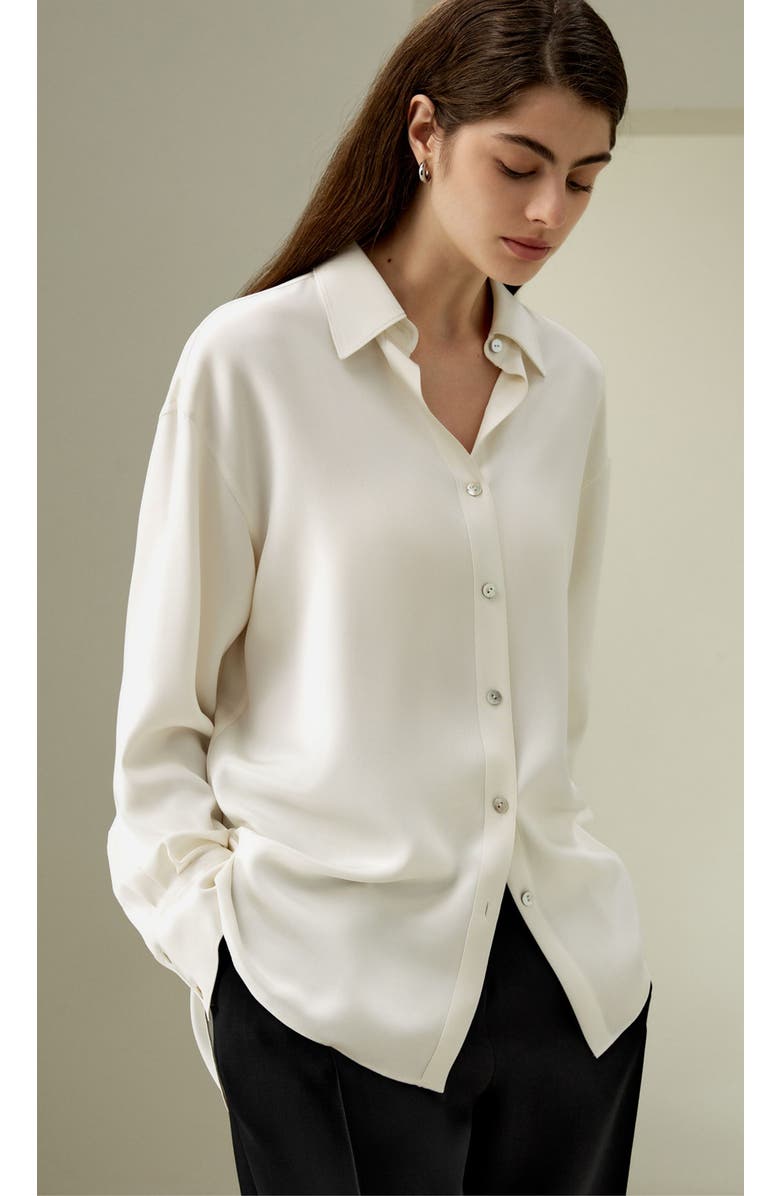 Lilysilk The One Relaxed Fit Silk Shirt, Alternate, color, Natural White