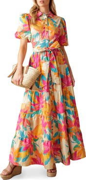 FLYING TOMATO Floral Short Sleeve Maxi Shirtdress