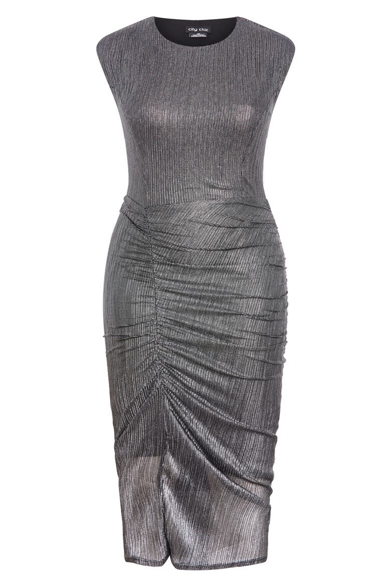 Starlit Cap Sleeve Ruched Body-Con Dress, Alternate, color, GUNMETAL
