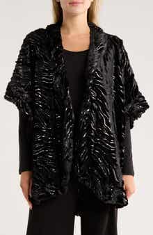 Nanette Lepore Sequin Wave Texture Faux Fur Ruana