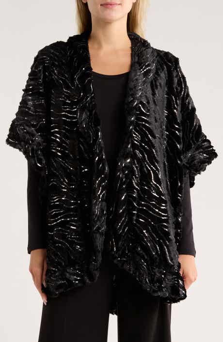 Nanette Lepore Sequin Wave Texture Faux Fur Ruana