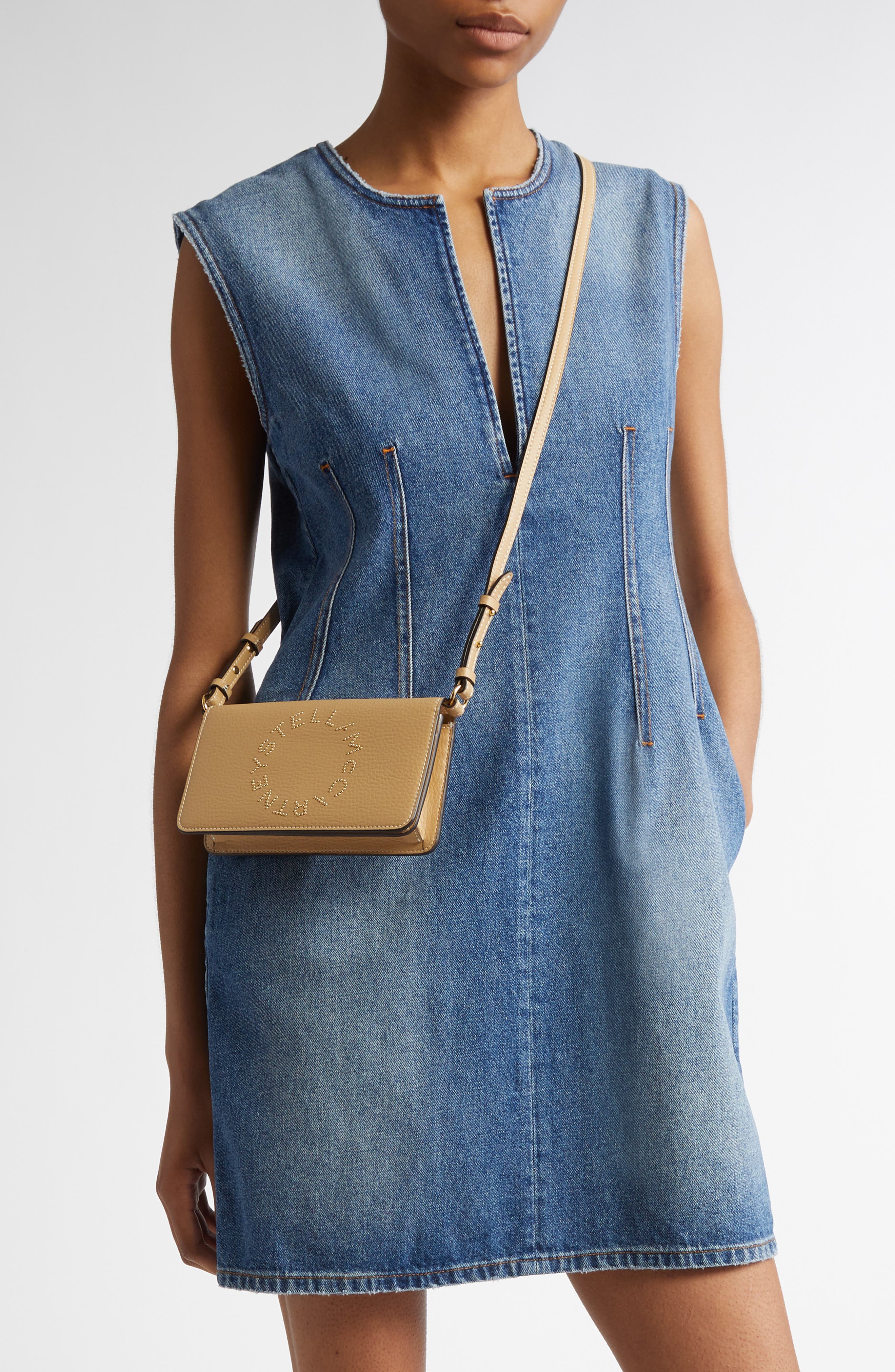 Stella McCartney Mini Logo Faux Leather Crossbody Bag, Alternate, color, 