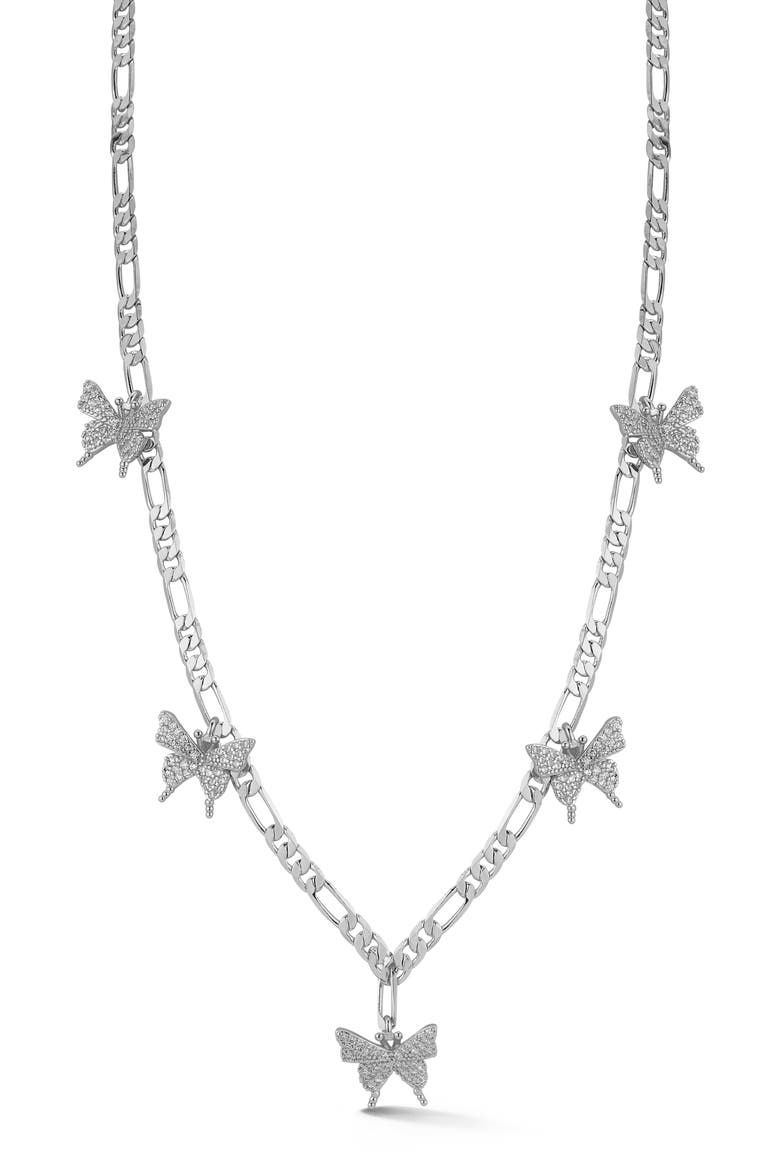 Cubic Zirconia Butterfly Necklace, Main, color, SILVER