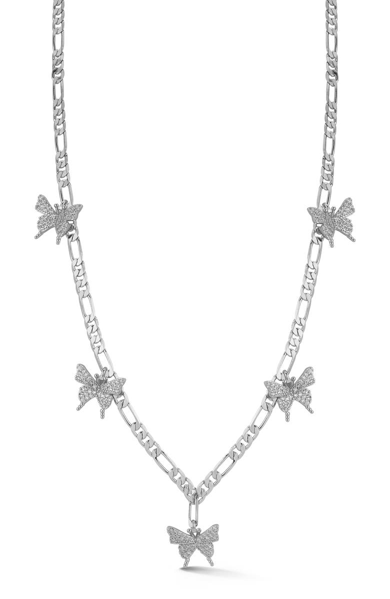 SPHERA MILANO Cubic Zirconia Butterfly Necklace, Main, color, Silver