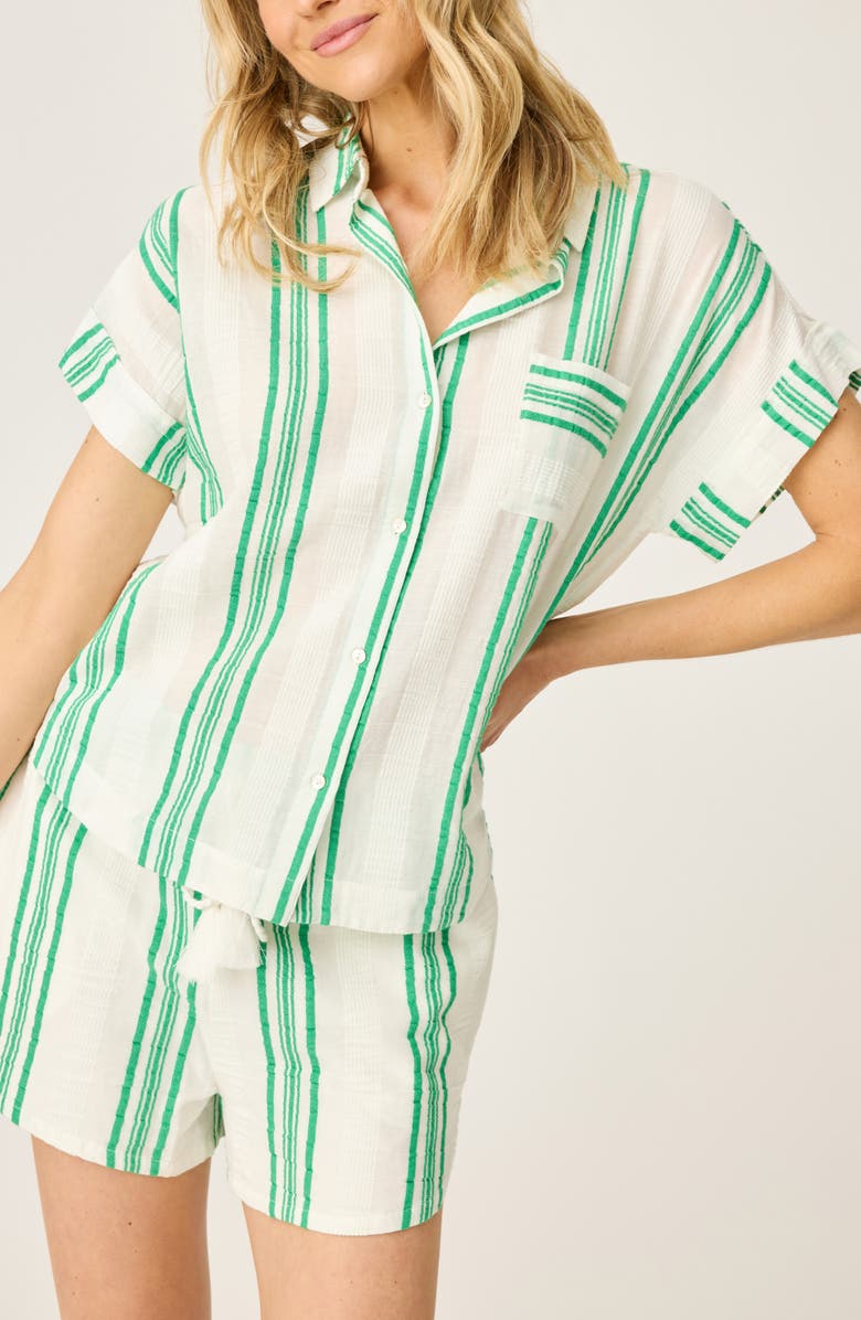 PJ Salvage The Beachcomber Stripe Puckered Gauze Pajama Shirt, Main, color, 