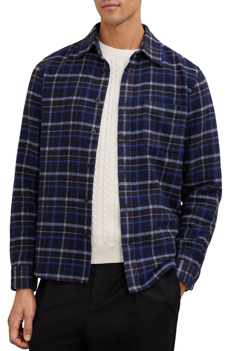Reiss Sam Plaid Button-Up Shirt, Main, color, Navy