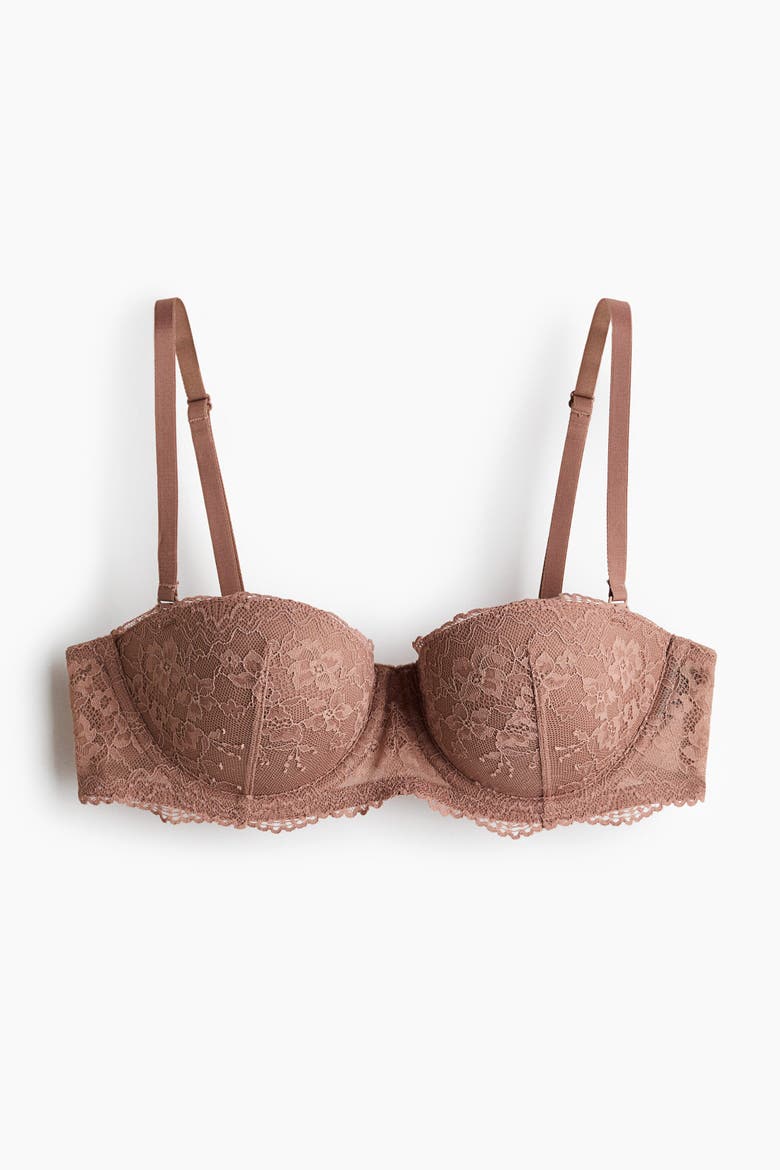 Padded Lace Balconette Bra, Alternate, color, Light brown