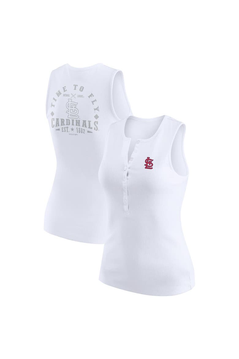 Women's WEAR by Erin Andrews White St. Louis Cardinals Rib-Knit Henley Tank Top, Main, color, White
