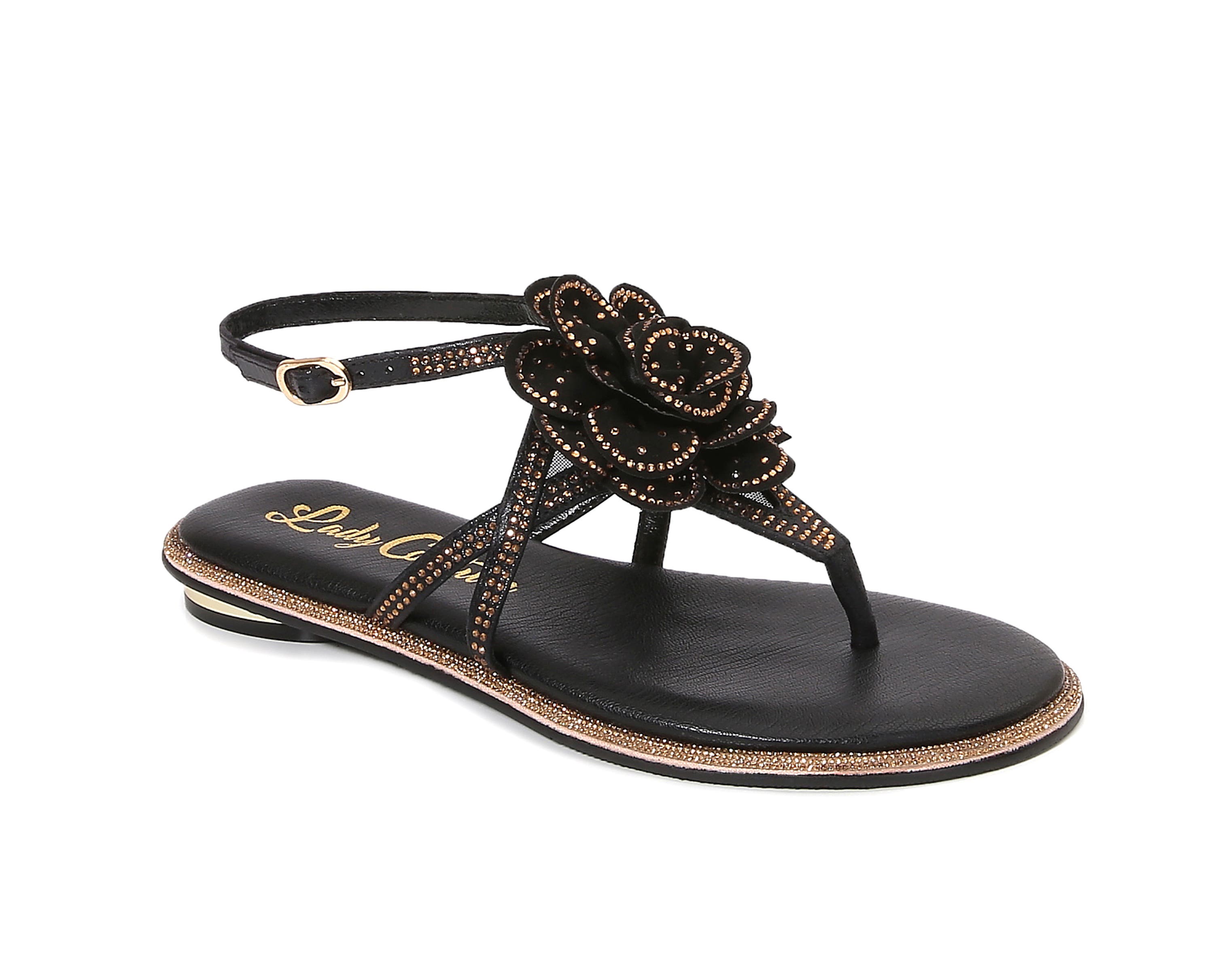 LADY COUTURE Flower Thong Flat Sandal, Main, color, Black