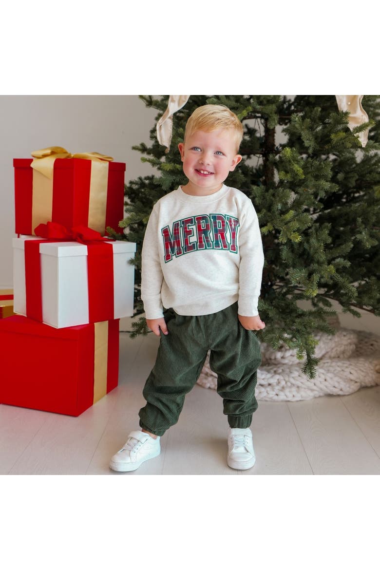 Merry Tartan Patch Christmas Sweatshirt, Alternate, color, Natural Heather