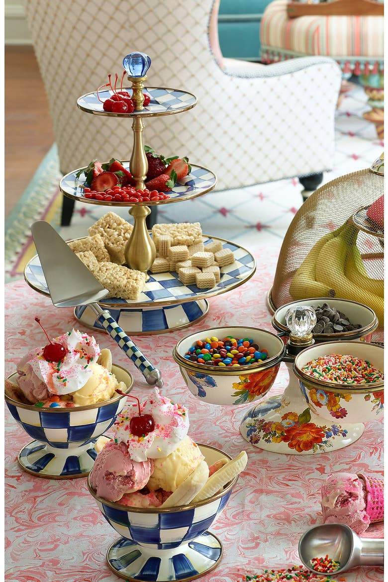 Royal Check Three Tier Sweet Stand, Alternate, color, BLUE/ WHITE