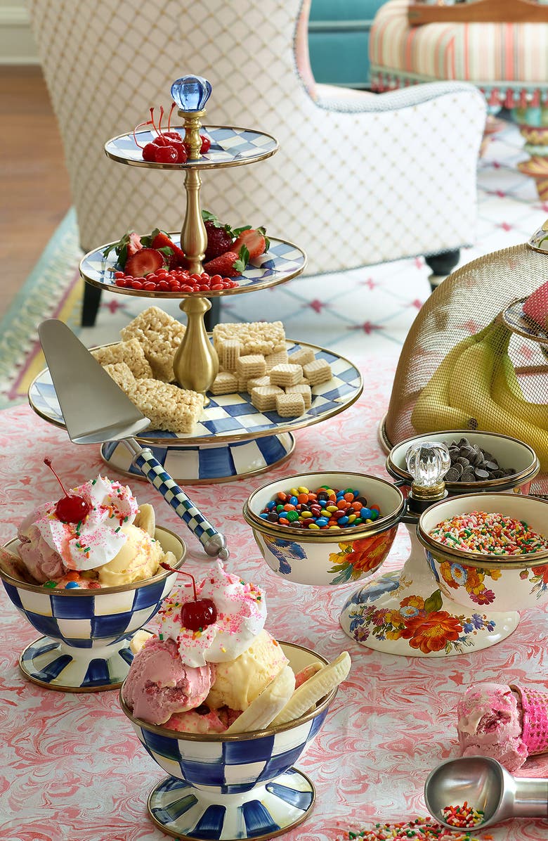 MACKENZIE CHILDS Royal Check Three Tier Sweet Stand, Alternate, color, Blue/ White