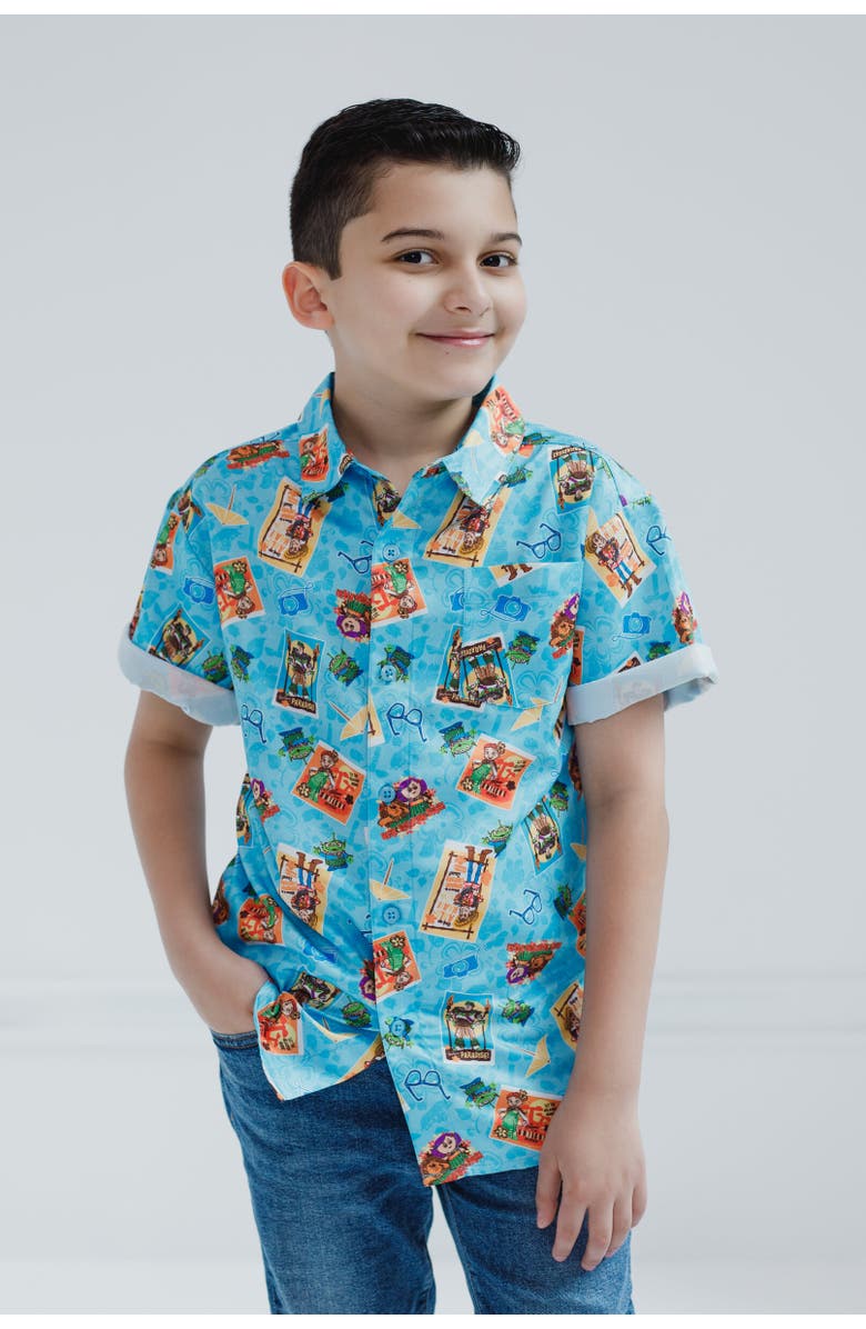 Disney Short Sleeve Button Down Shirt, Alternate, color, Toy Story Blue