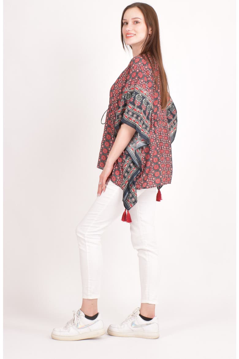 Yana Embroidered Ajrakh Kaftan Top, Alternate, color, Maroon