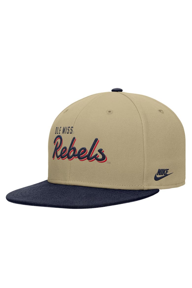 Men's Nike Beige/Navy Ole Miss Rebels Pro Dri-FIT Snapback Hat, Alternate, color, Beige