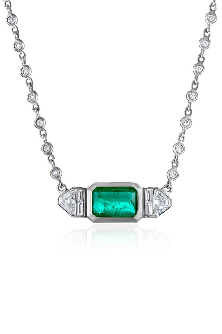 Emerald Shield Pendant Necklace, Main, color, PLATINUM/ DIAMOND/ EMERALD