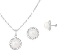 SPLENDID PEARLS Halo Freshwater Pearl Pendant Necklace & Stud Earrings Set