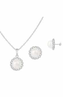 SPLENDID PEARLS Halo Freshwater Pearl Pendant Necklace & Stud Earrings Set