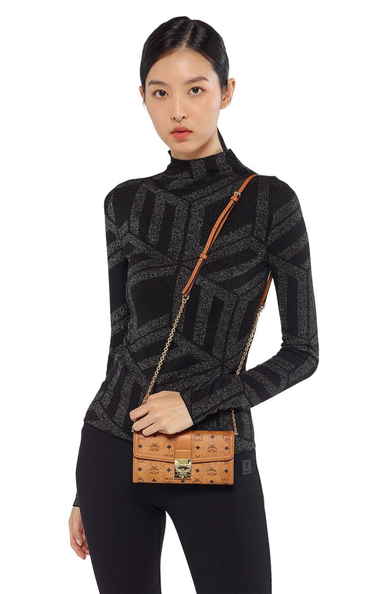 MCM Tracy Wallet on Chain in Visetos, Alternate, color, Cognac