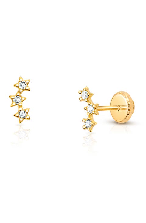 14K Gold Lucky Stars Studs Screw Back Earrings