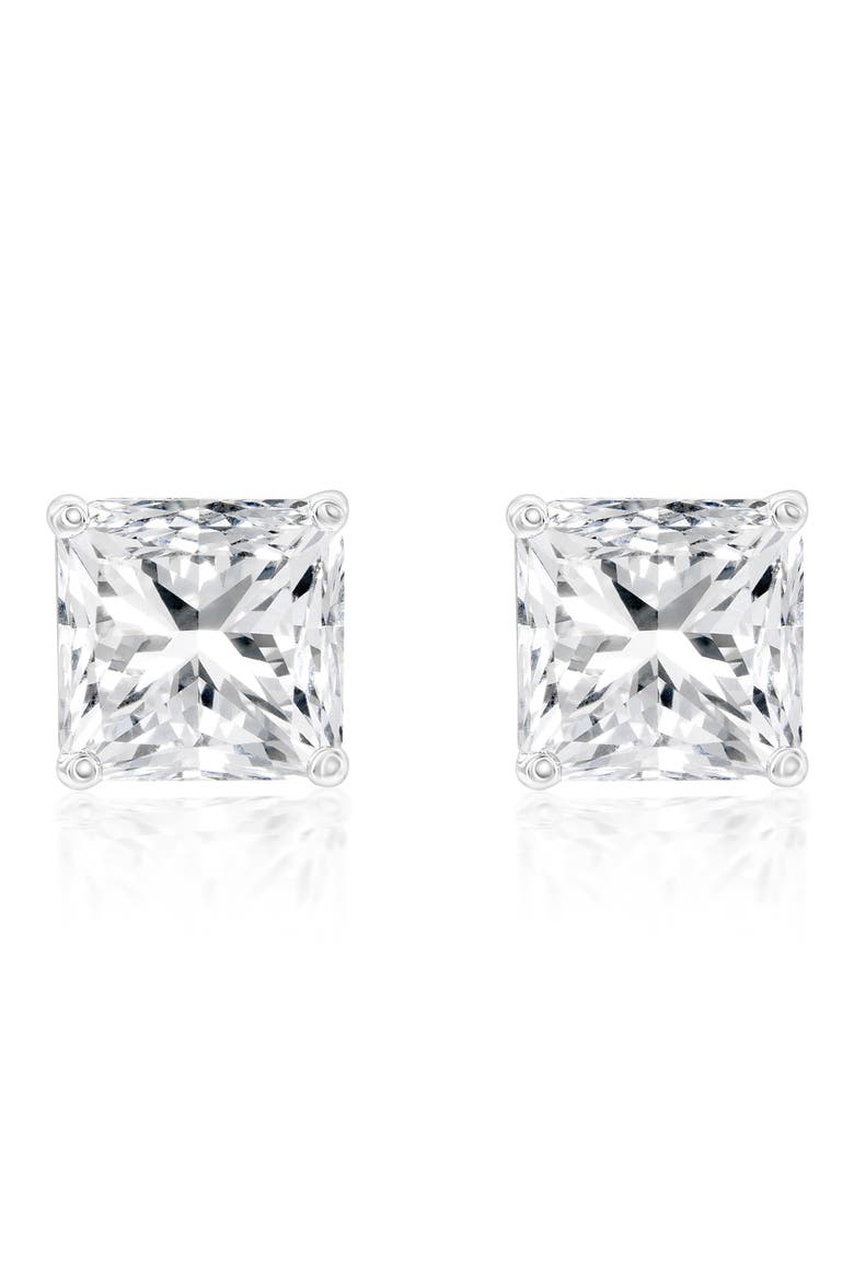 Asscher Cut Cubic Zirconia Stud Earrings, Main, color, WHITE