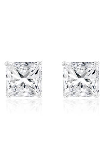 Suzy Levian White Sterling Silver Asscher-cut Cubic Zirconia 8mm 4 Cttw Stud Earrings