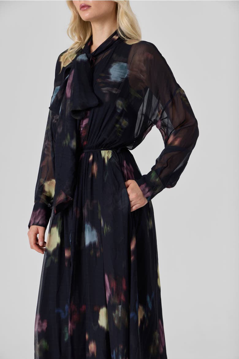 Silk Chiffon Neck-Tie Maxi Dress, Alternate, color, Black/Colors