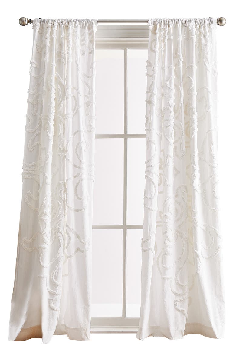 Peri Home Gates Set of 2 Tufted Chenille Curtain Panels, Main, color, Winter White
