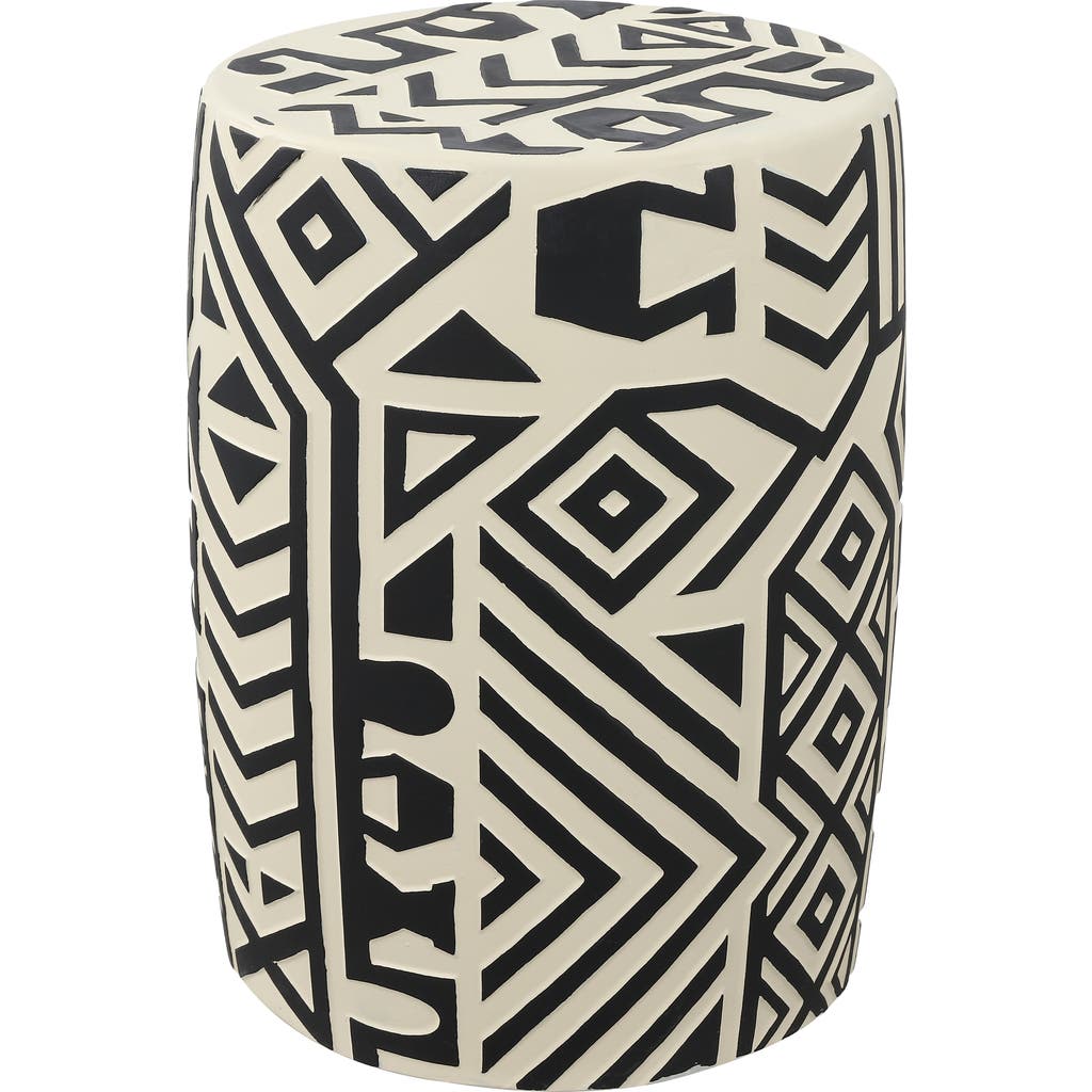 Jonathan Y Rafi 17.75" Midcentury Modern Geometric Drum Garden Stool In Black/cream
