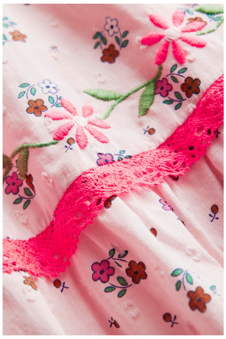 Kids' Smocked Bodice Lace Trim Tiered Cotton Dress, Alternate, color, CHALK PINK DAISY CHAIN
