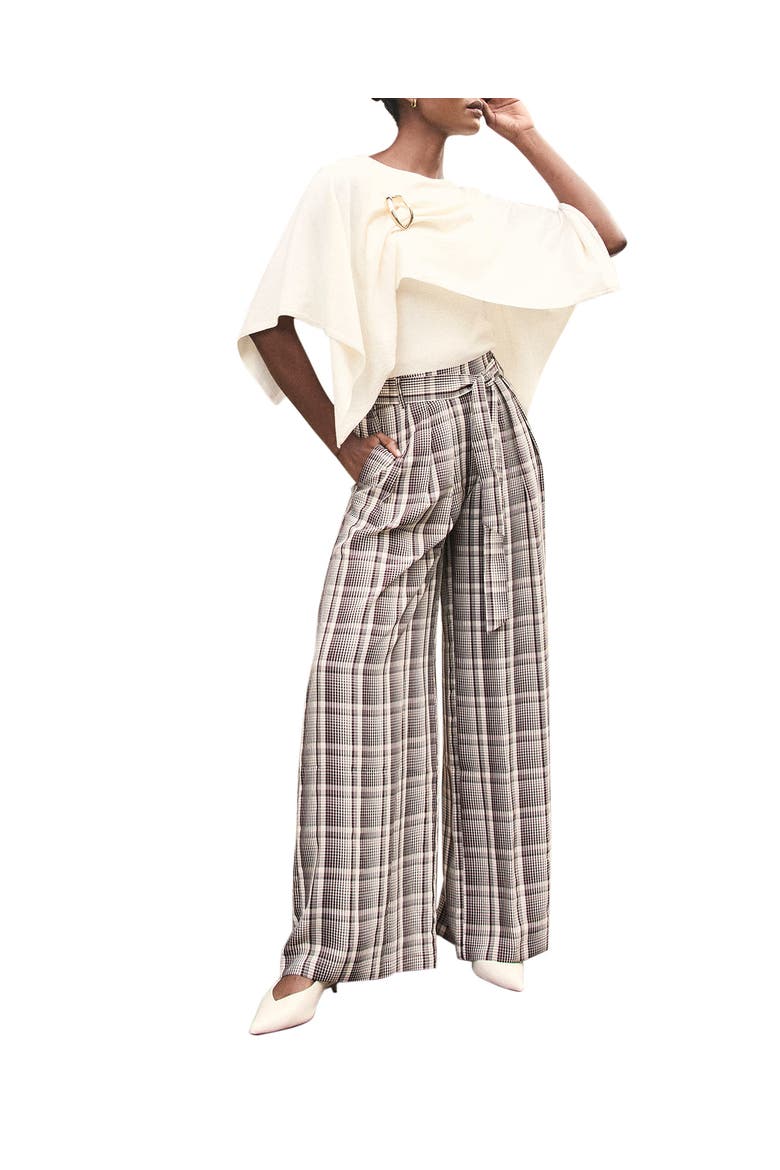 Check Wide Trousers, Main, color, Brown