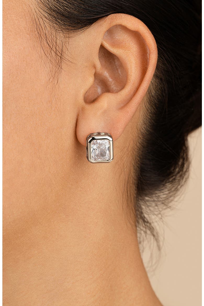 Camille Bezel Cubic Zirconia Stud Earrings, Alternate, color, SILVER
