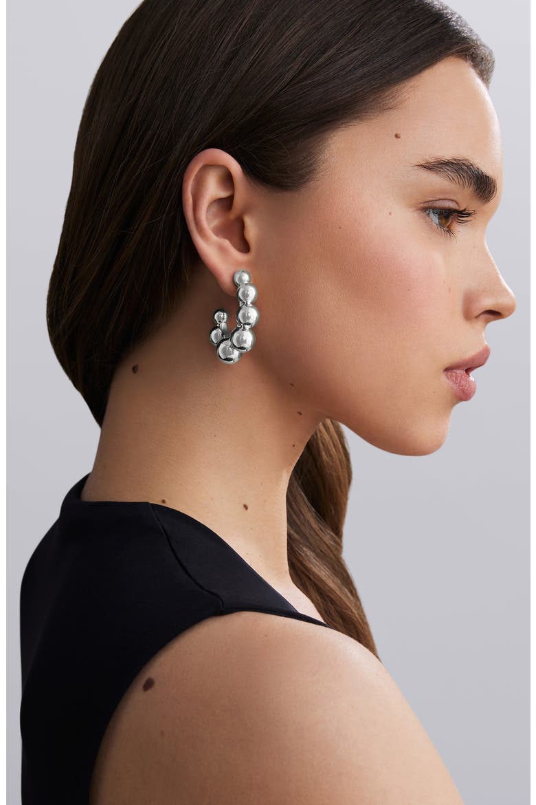 Caviar Bubbly Hoop Earrings, Alternate, color, STERLING SILVER