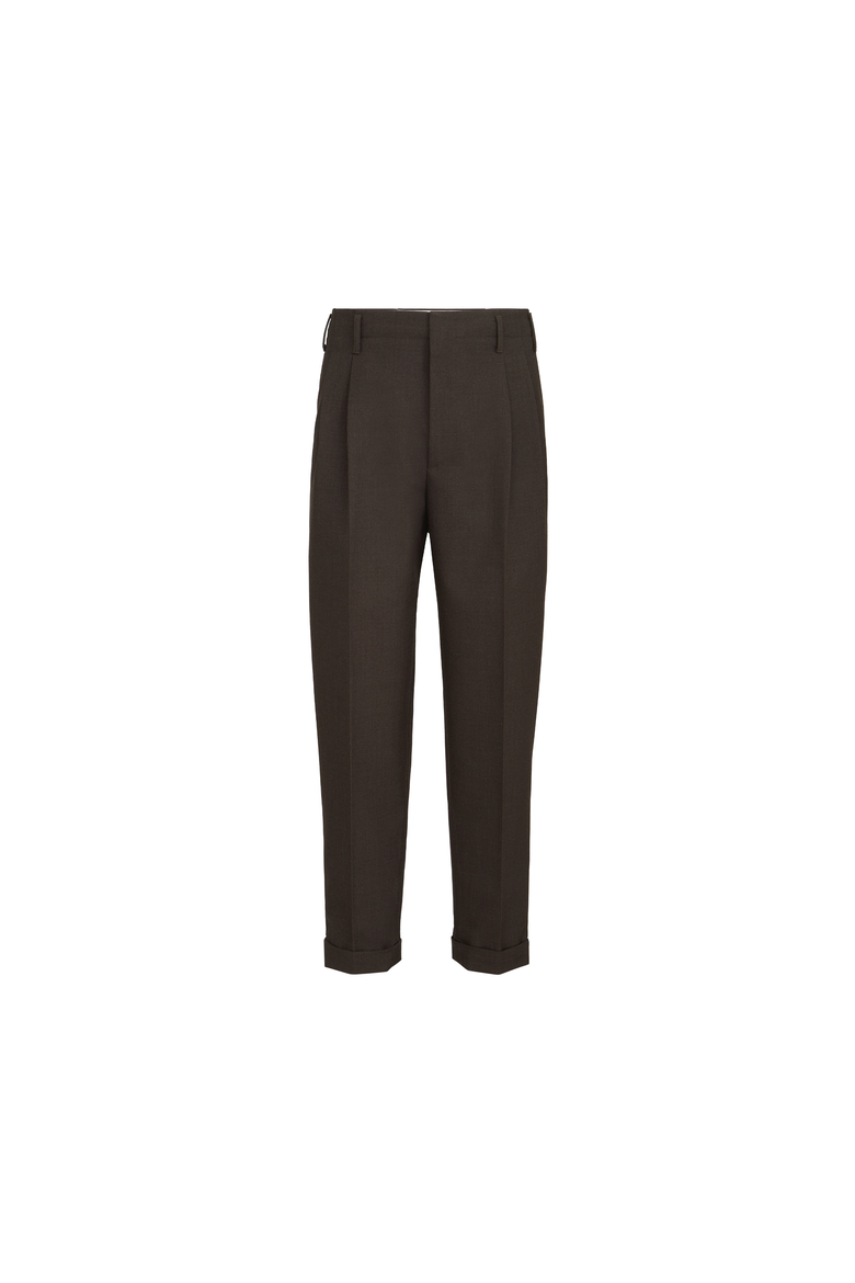 Virgin wool diagonal trousers with double pleats, Alternate, color, Rust Brown