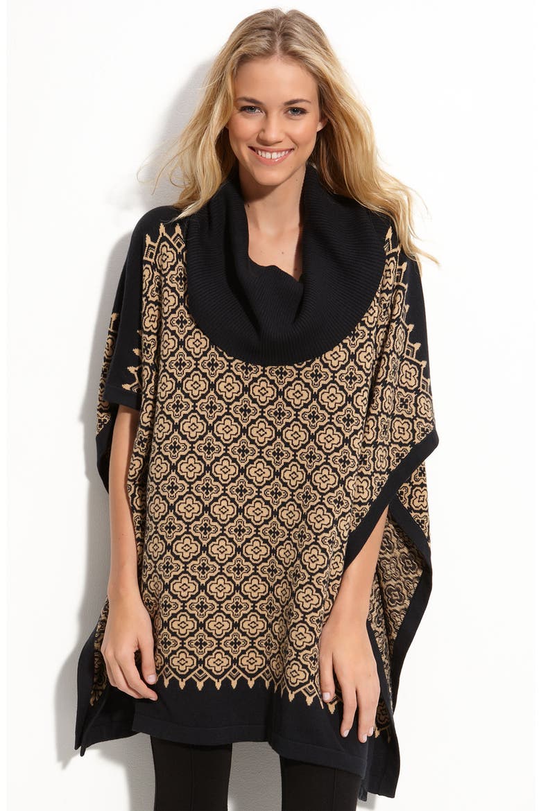 Hinge® Ribbed Cowl Neck Poncho, Main, color, BLACK- ROCK COMBO