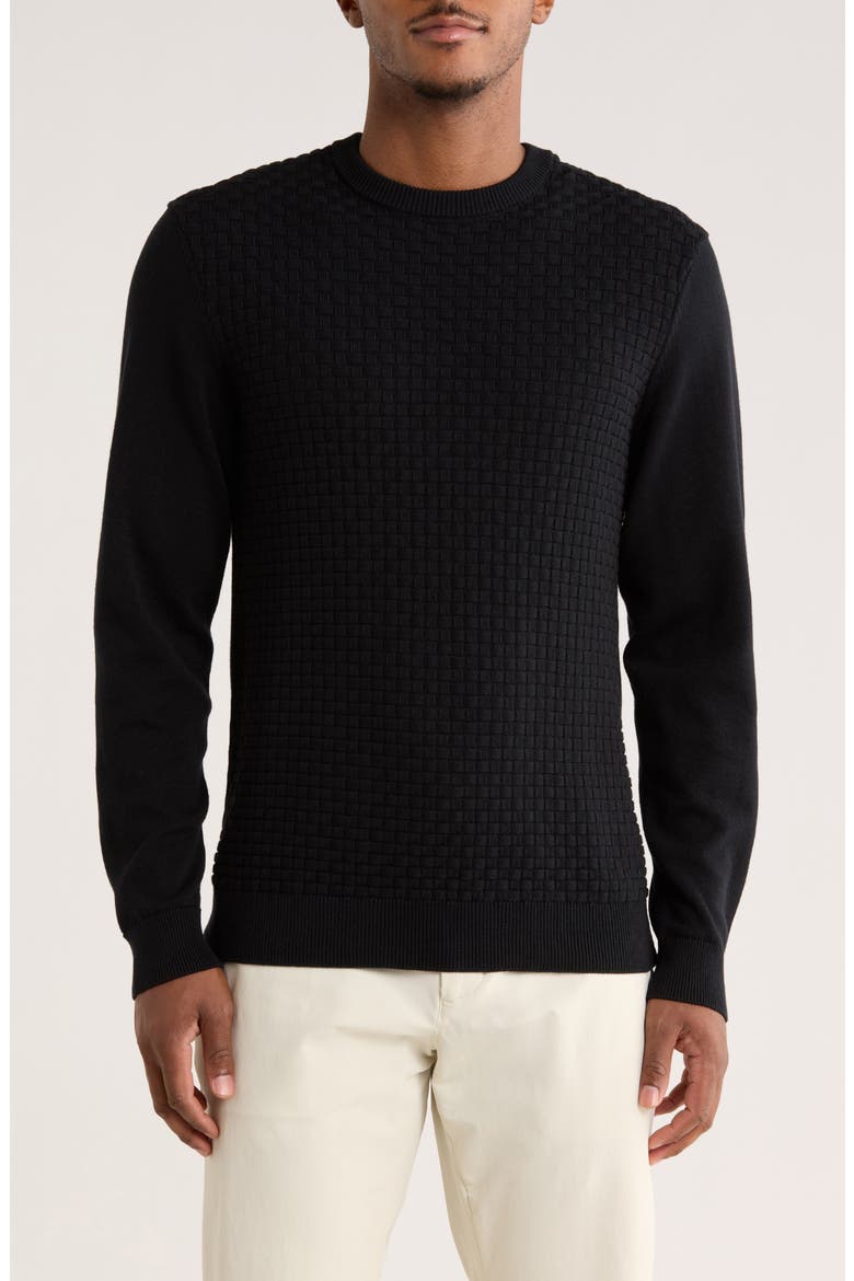 Ovalon Crewneck Cotton Sweater, Main, color, BLACK
