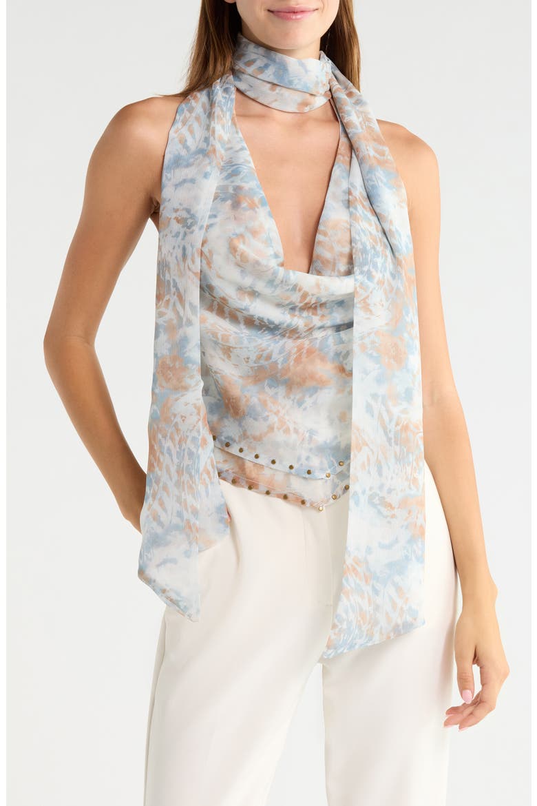 Stud Trim Cowl Neck Chiffon Top, Main, color, BLUE SWIRL