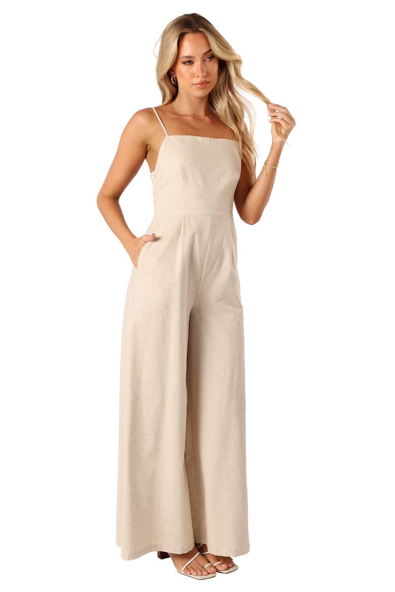 Lila Wide Leg Cotton & Linen Jumpsuit, Alternate, color, OATMEAL
