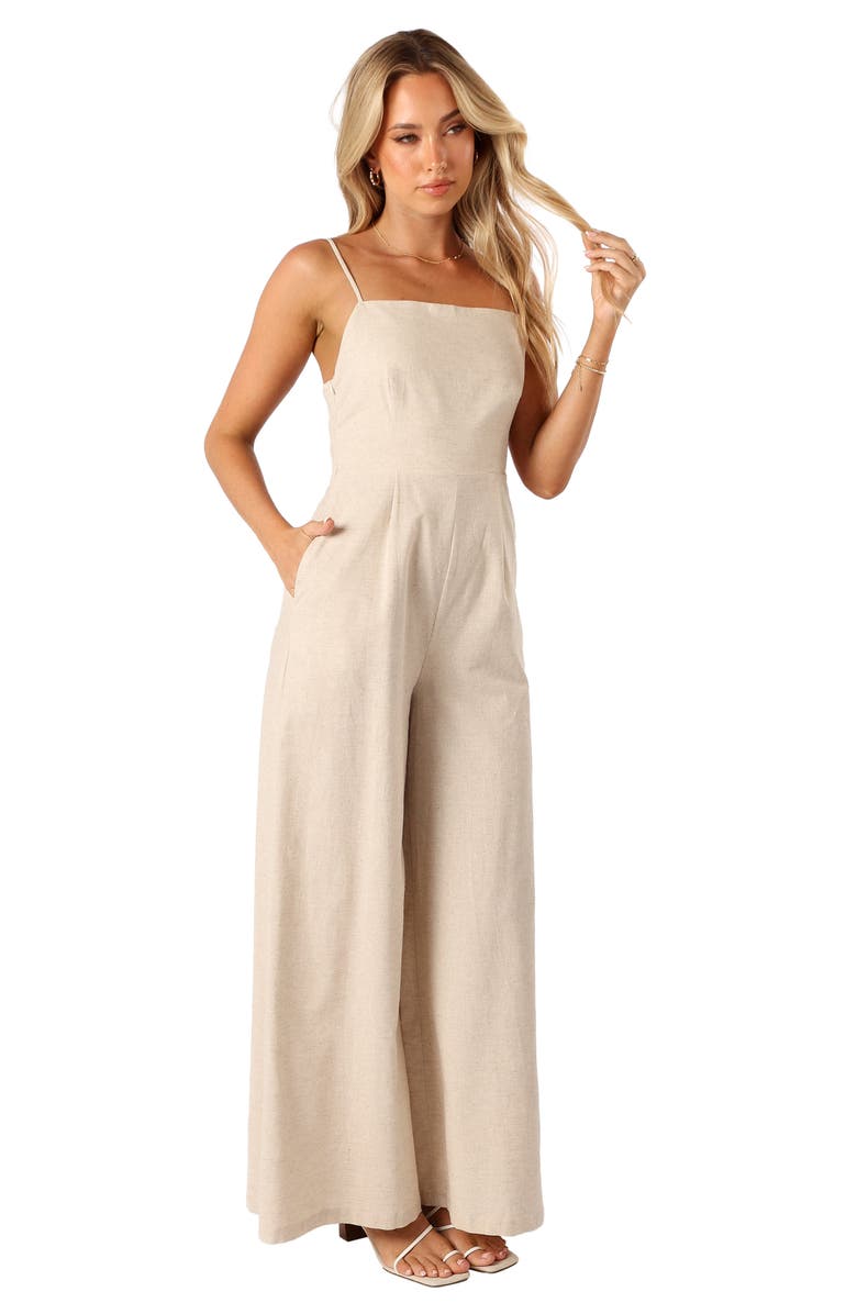 Petal & Pup Lila Wide Leg Cotton & Linen Jumpsuit, Alternate, color, Oatmeal