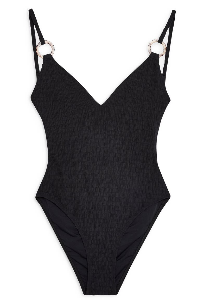 Plunge One-Piece Swimsuit, Alternate, color, BLACK