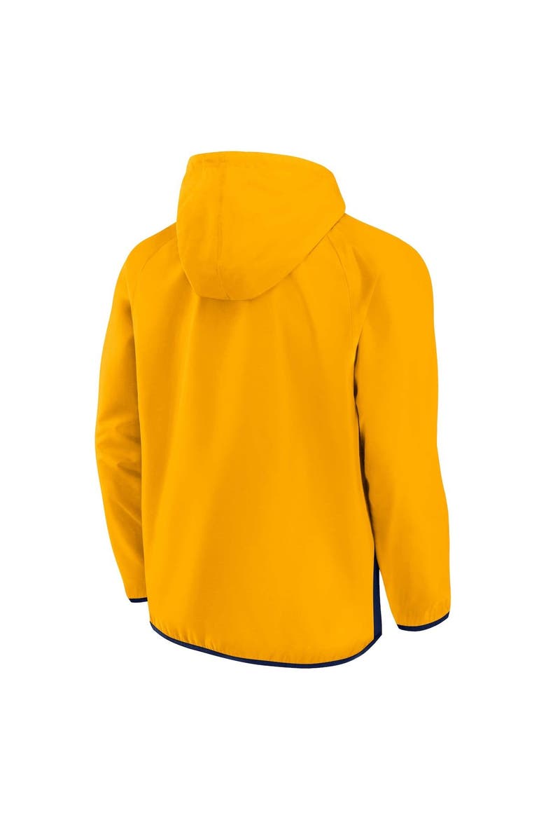 Men's Fanatics Branded Gold/Navy Nashville Predators Backhand Shooter Defender Anorak Raglan Hoodie Quarter-Zip Jacket, Alternate, color, Gold