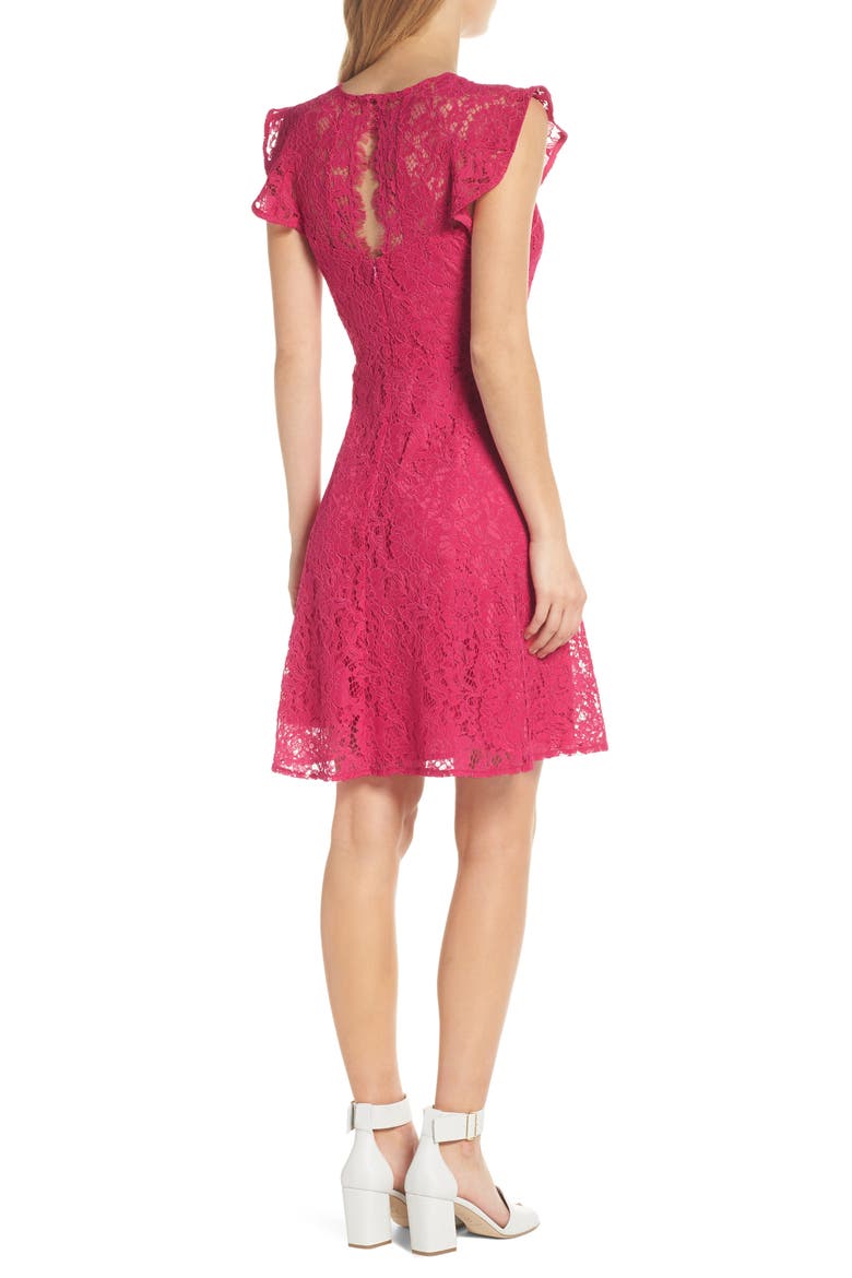 Lace Fit & Flare Dress, Alternate, color, FUCHSIA