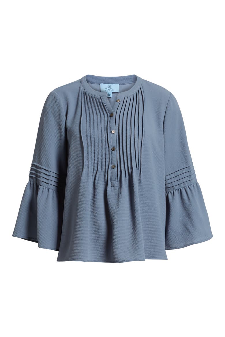 Ruffle Sleeve Pintuck Blouse, Alternate, color, BLUE CHINTZ