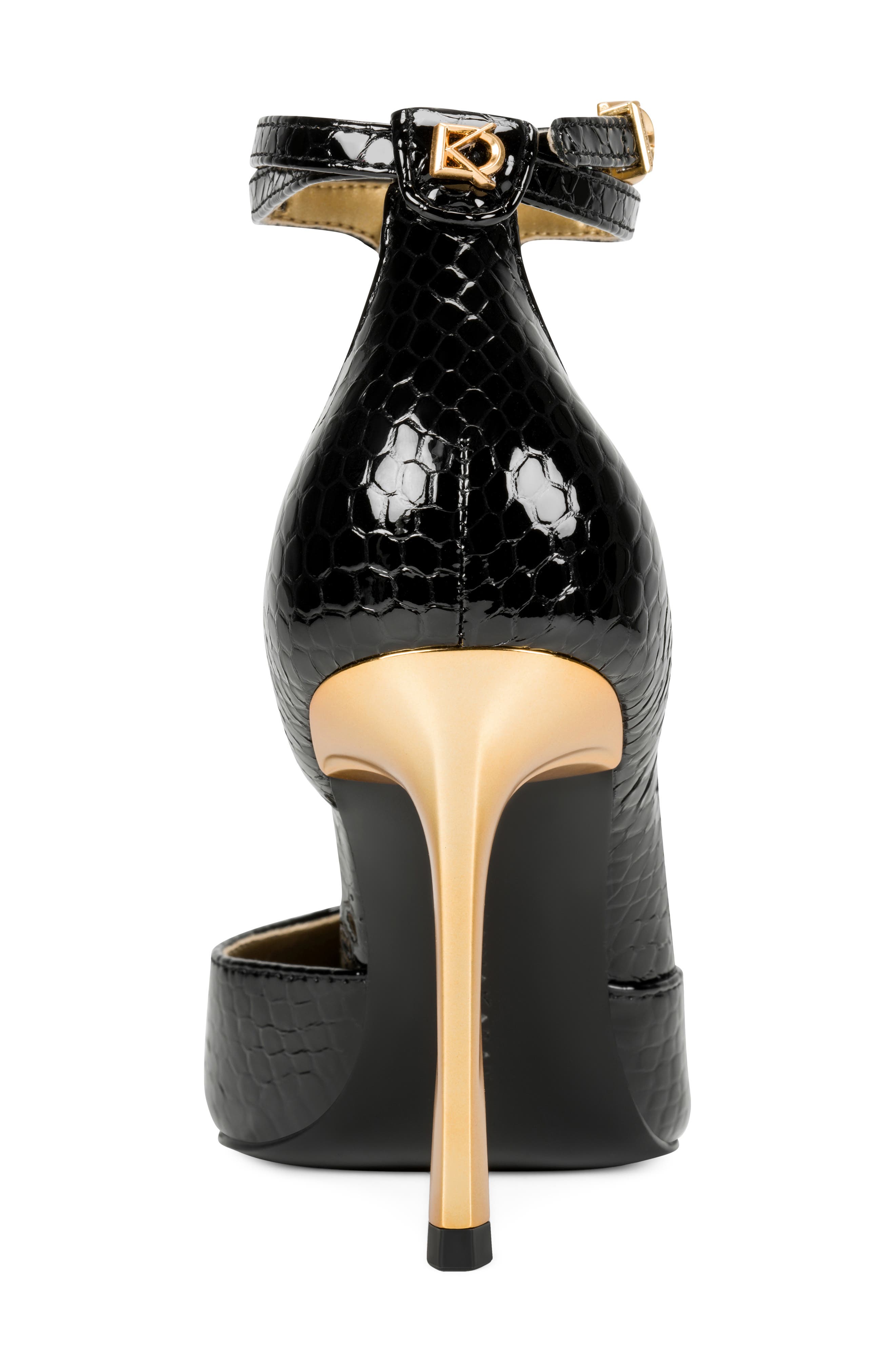 Samuel Snakeskin Embossed T-Strap Pump, Alternate, color, BLACK
