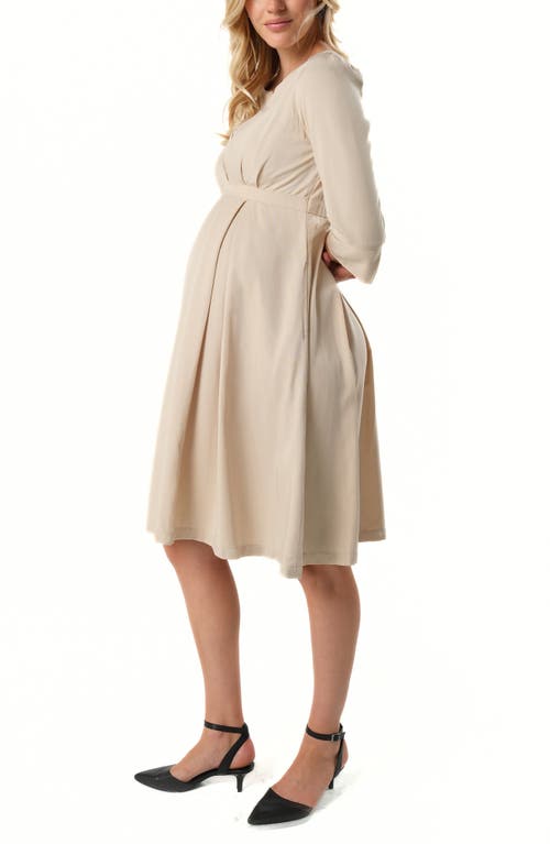 Marion Women's Empire Waist Maternity & Nursing Midi Tea Dress In Tencel In Neutral